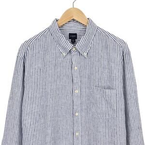 J.Crew Factory Men's Classic Linen Blend Long Sleeve Stripe Shirt Blue Size XL